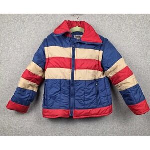 Vintage Montgomery Ward Jacket Kids 10 Blue Red Tan Colorblock Puffer Winter 70s